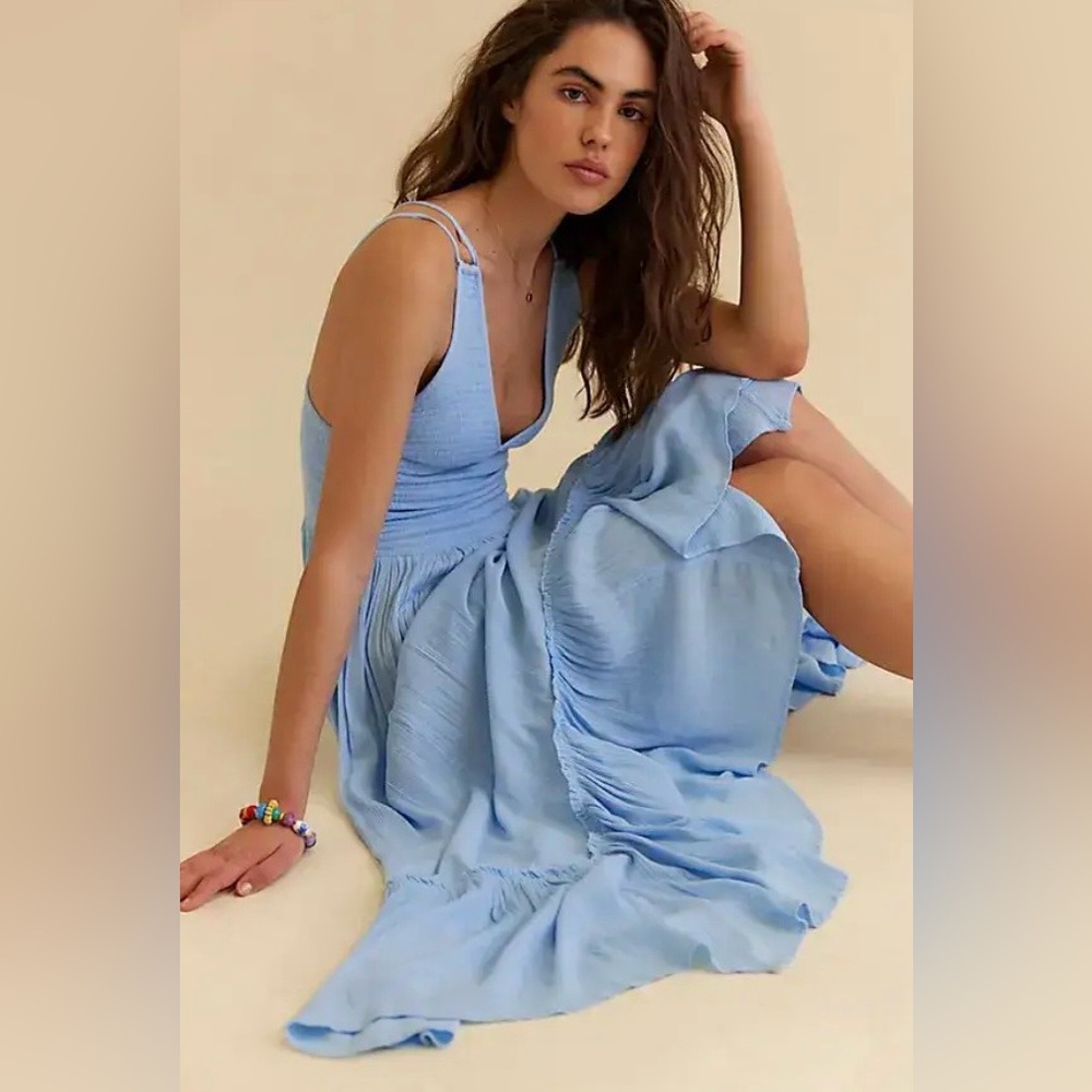 Free People 🆕 Fun in the Sun ecru maxi dress size medium - Picture 2 of 15